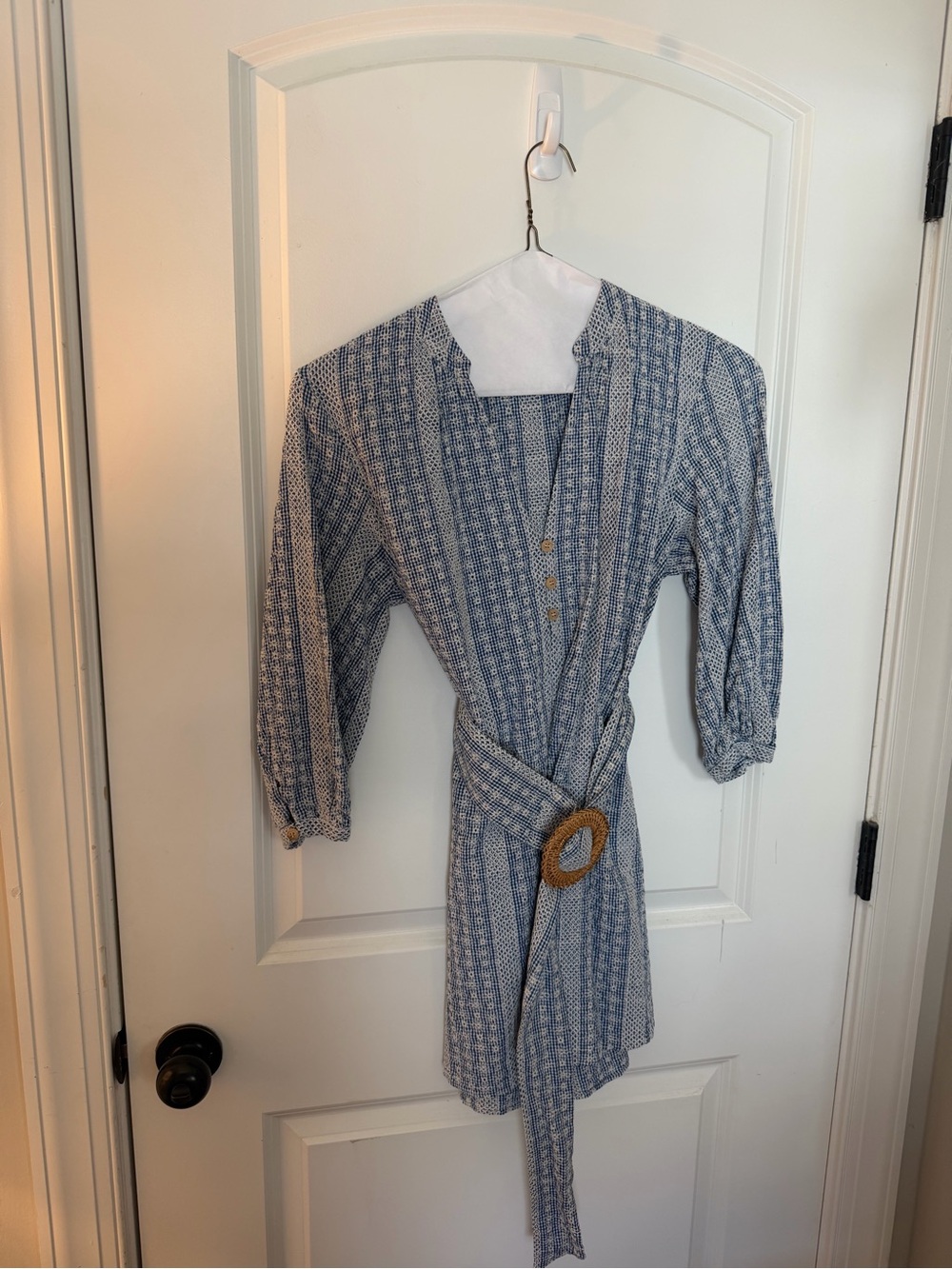 Zara Blue and White Embroidered Check Blouse